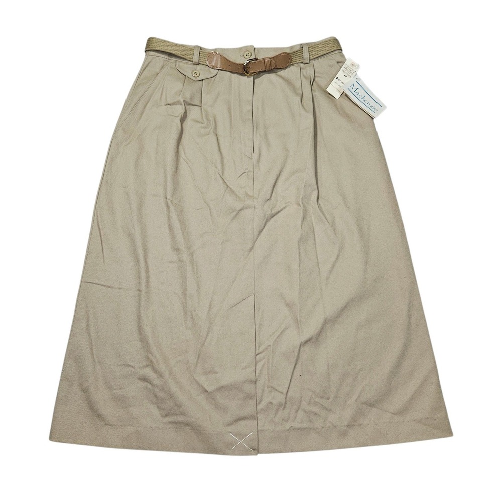 VTG 80s Mackenzie High Waisted Pleated Midi Skirt Khaki Tan Sz 14 NWT
